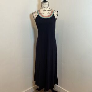 Boden Navy Maxi Dress Rainbow Trim Halter Neck Sleeveless Summer Beach Resort